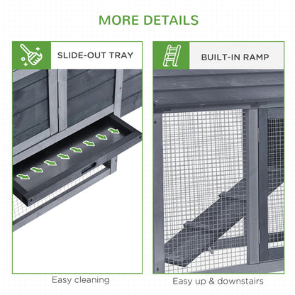 PawHut Small Chicken Coop with Run Hen House Poultry Coops Cages Nesting Box Grey 150.5 x 54 x 87cm - Baig Merchant