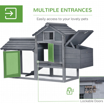 PawHut Small Chicken Coop with Run Hen House Poultry Coops Cages Nesting Box Grey 150.5 x 54 x 87cm - Baig Merchant