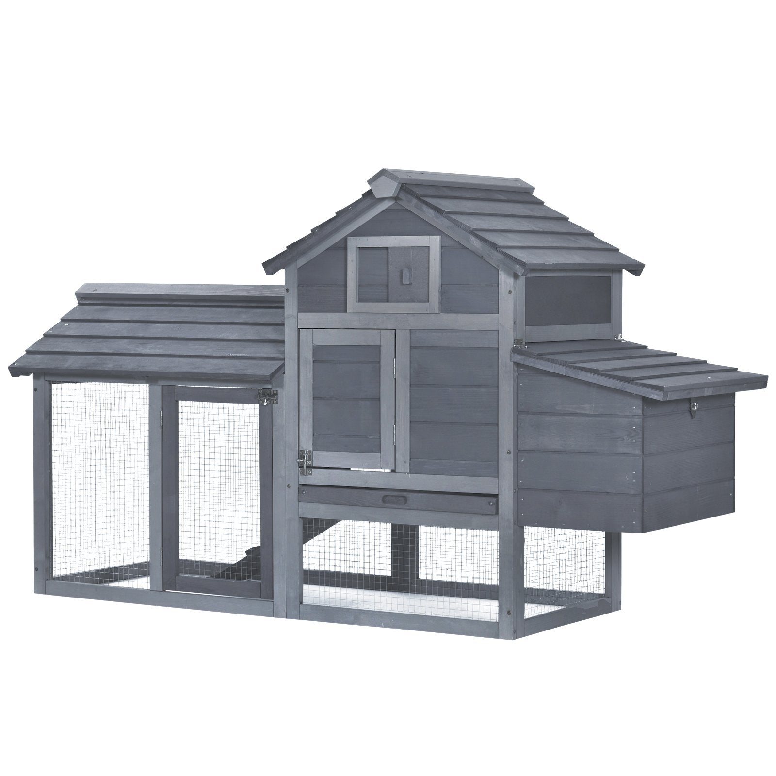 PawHut Small Chicken Coop with Run Hen House Poultry Coops Cages Nesting Box Grey 150.5 x 54 x 87cm - Baig Merchant