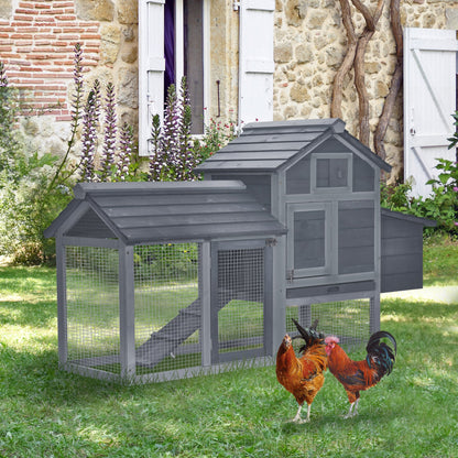 PawHut Small Chicken Coop with Run Hen House Poultry Coops Cages Nesting Box Grey 150.5 x 54 x 87cm - Baig Merchant