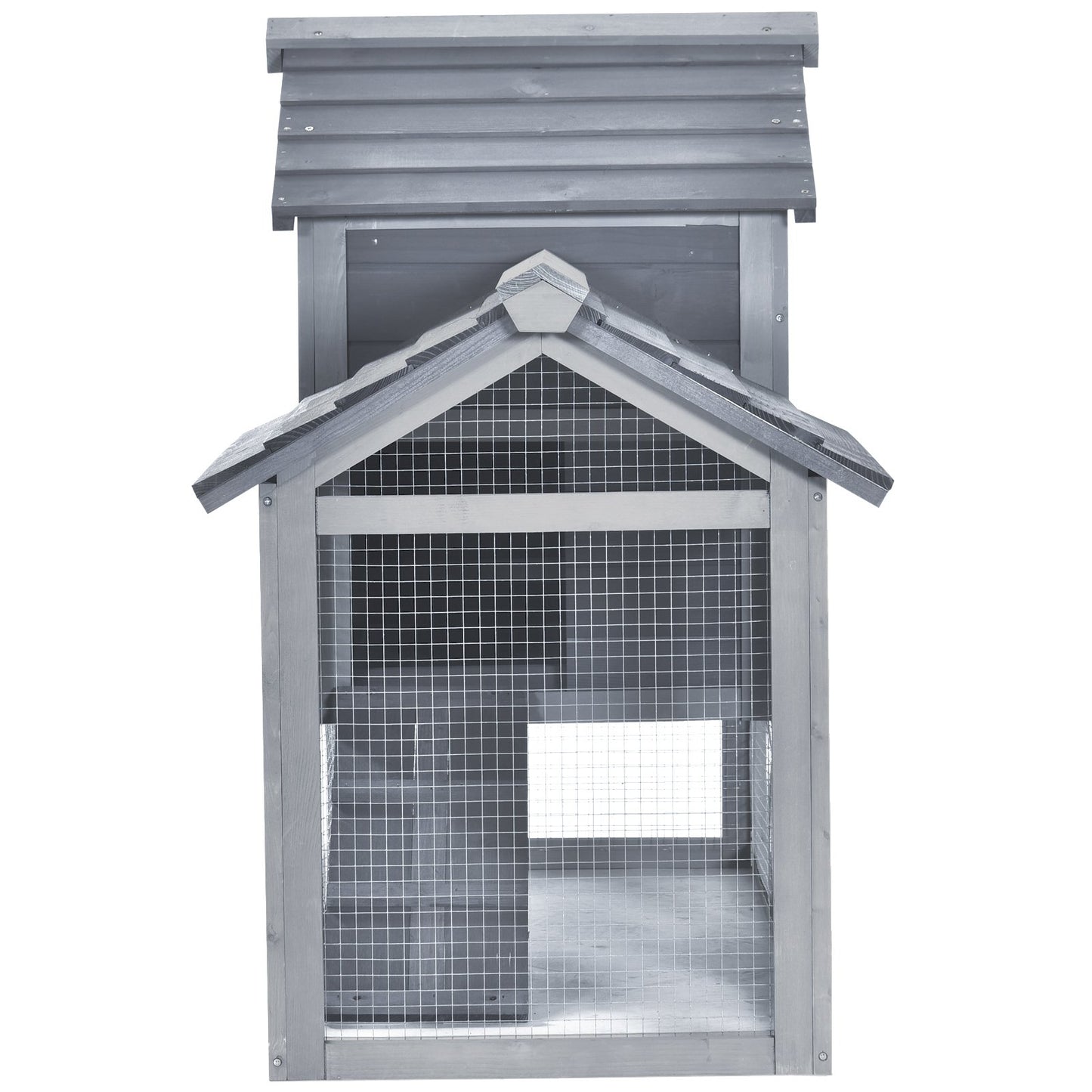 PawHut Small Chicken Coop with Run Hen House Poultry Coops Cages Nesting Box Grey 150.5 x 54 x 87cm - Baig Merchant