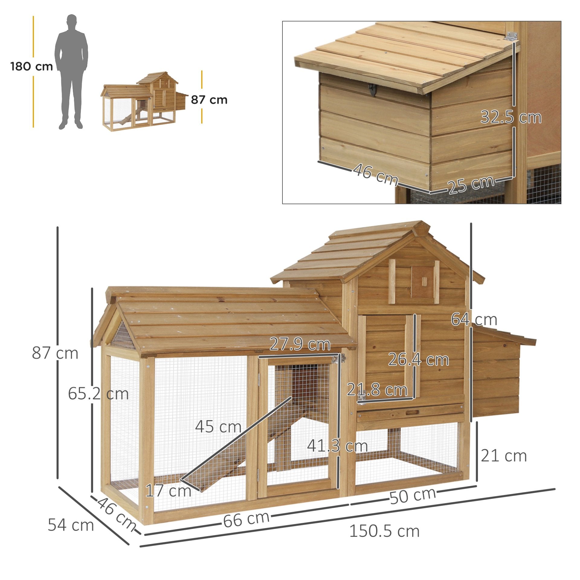 PawHut Small Chicken Coop with Run Hen House Poultry Coops Cages Nesting Box Wood 150.5 x 54 x 87cm - Baig Merchant