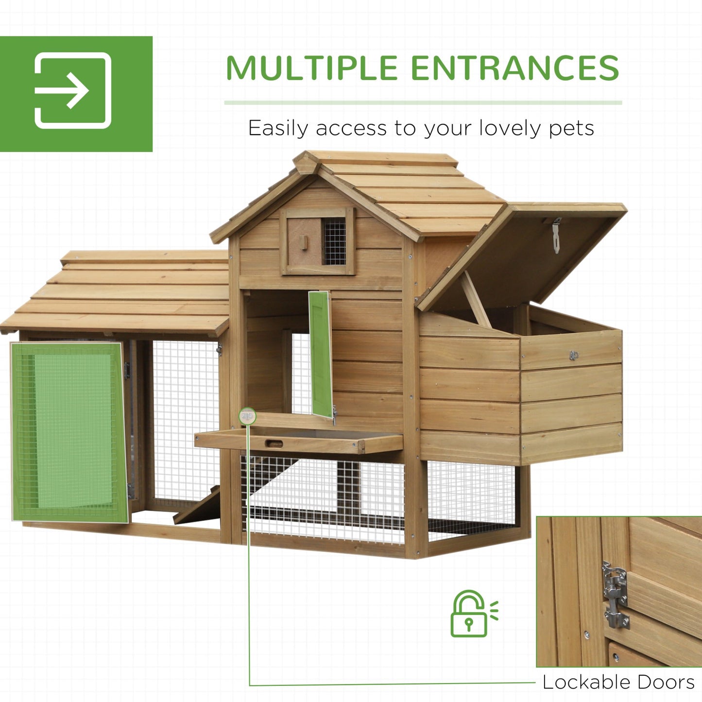 PawHut Small Chicken Coop with Run Hen House Poultry Coops Cages Nesting Box Wood 150.5 x 54 x 87cm - Baig Merchant