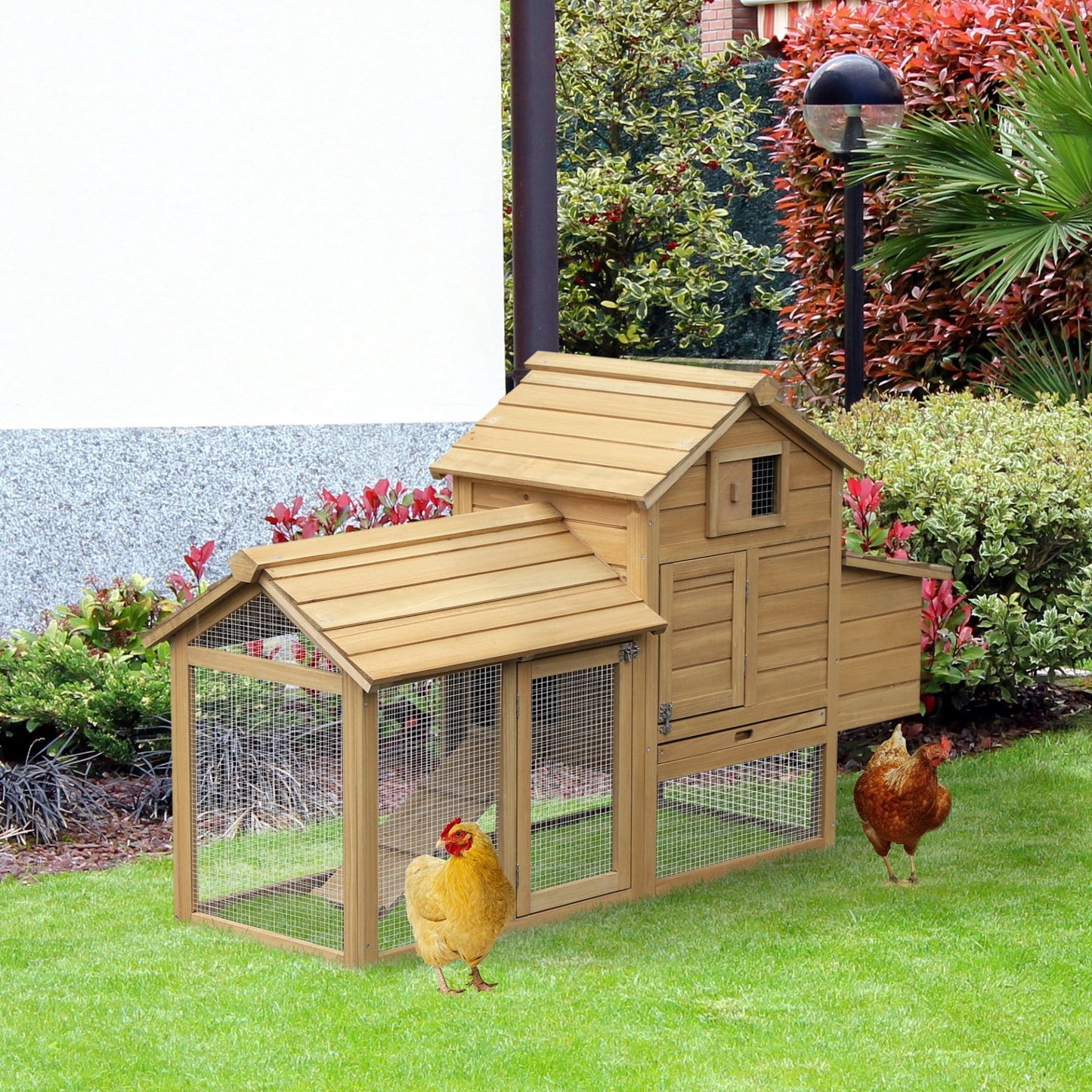 PawHut Small Chicken Coop with Run Hen House Poultry Coops Cages Nesting Box Wood 150.5 x 54 x 87cm - Baig Merchant