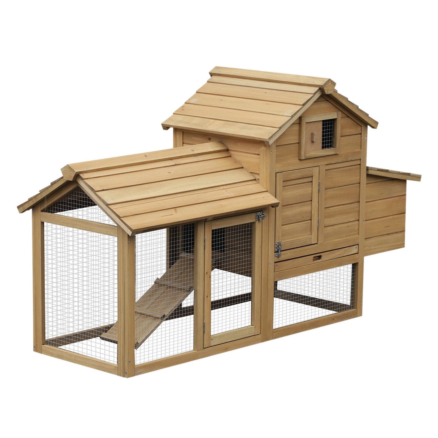 PawHut Small Chicken Coop with Run Hen House Poultry Coops Cages Nesting Box Wood 150.5 x 54 x 87cm - Baig Merchant