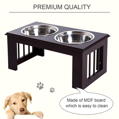 PawHut Stainless Steel Raised Dog Feeding Bowls with Stand for Small Medium Dogs Elevated Twin Pet Bowls Water Food Feeder 58.4L x 30.5W x 25.4H cm - Brown - Baig Merchant