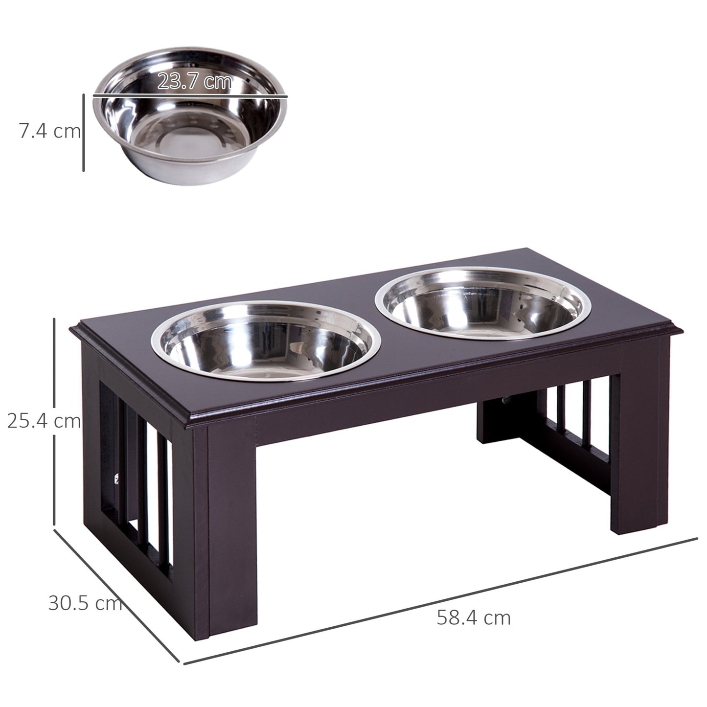 PawHut Stainless Steel Raised Dog Feeding Bowls with Stand for Small Medium Dogs Elevated Twin Pet Bowls Water Food Feeder 58.4L x 30.5W x 25.4H cm - Brown - Baig Merchant