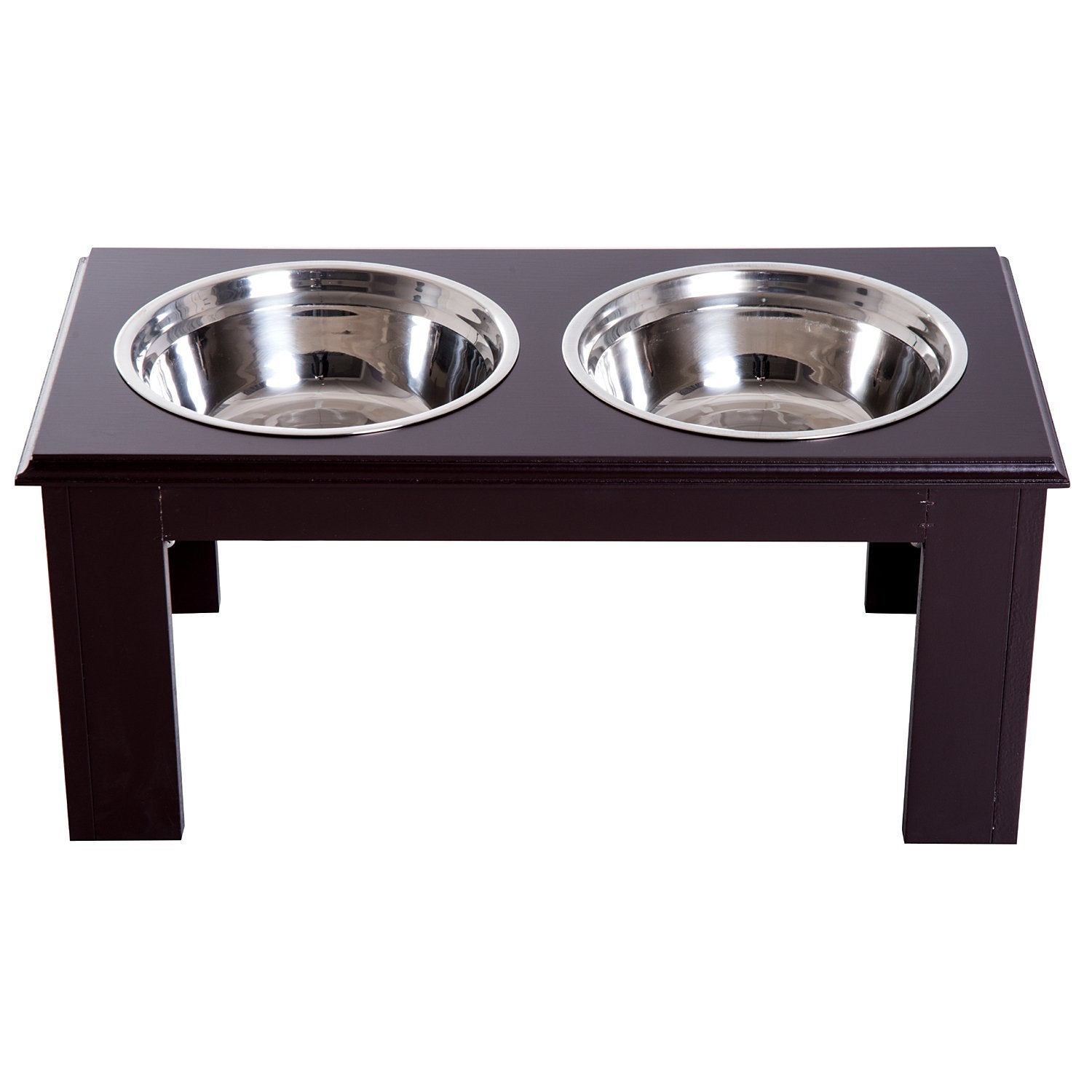 PawHut Stainless Steel Raised Dog Feeding Bowls with Stand for Small Medium Dogs Elevated Twin Pet Bowls Water Food Feeder 58.4L x 30.5W x 25.4H cm - Brown - Baig Merchant