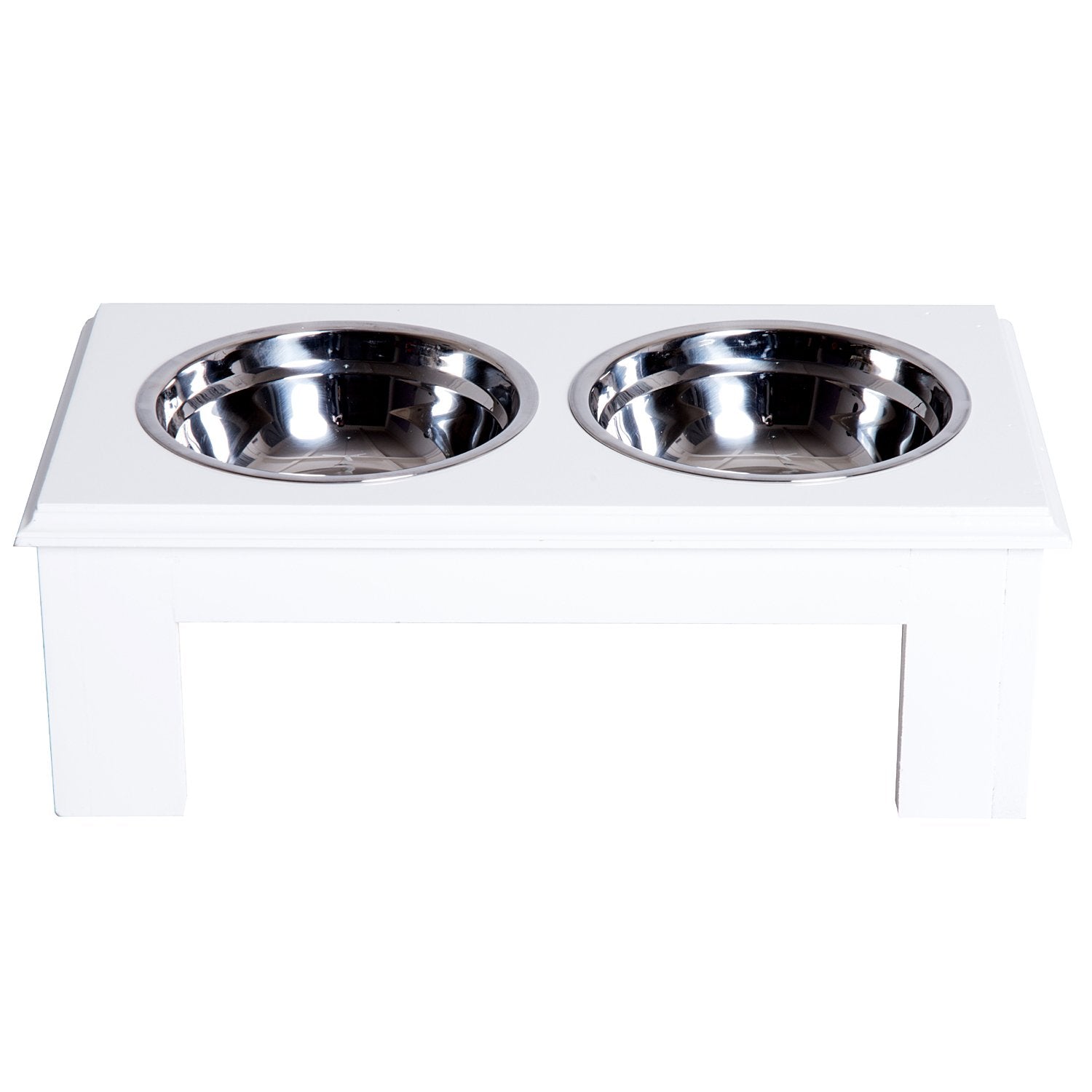 PawHut Stainless Steel Raised Dog Feeding Bowls with Stand - White - Baig Merchant