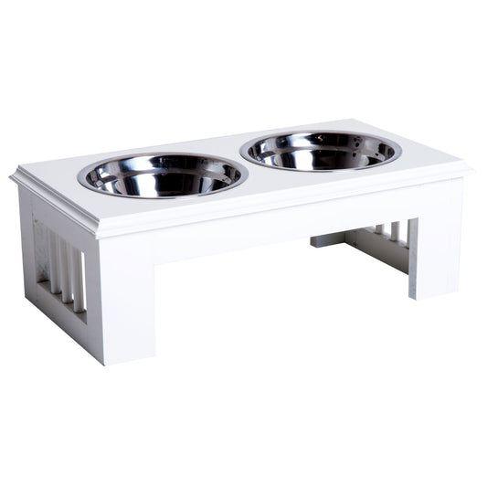 PawHut Stainless Steel Raised Dog Feeding Bowls with Stand - White - Baig Merchant