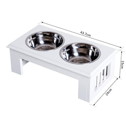 PawHut Stainless Steel Raised Dog Feeding Bowls with Stand - White - Baig Merchant