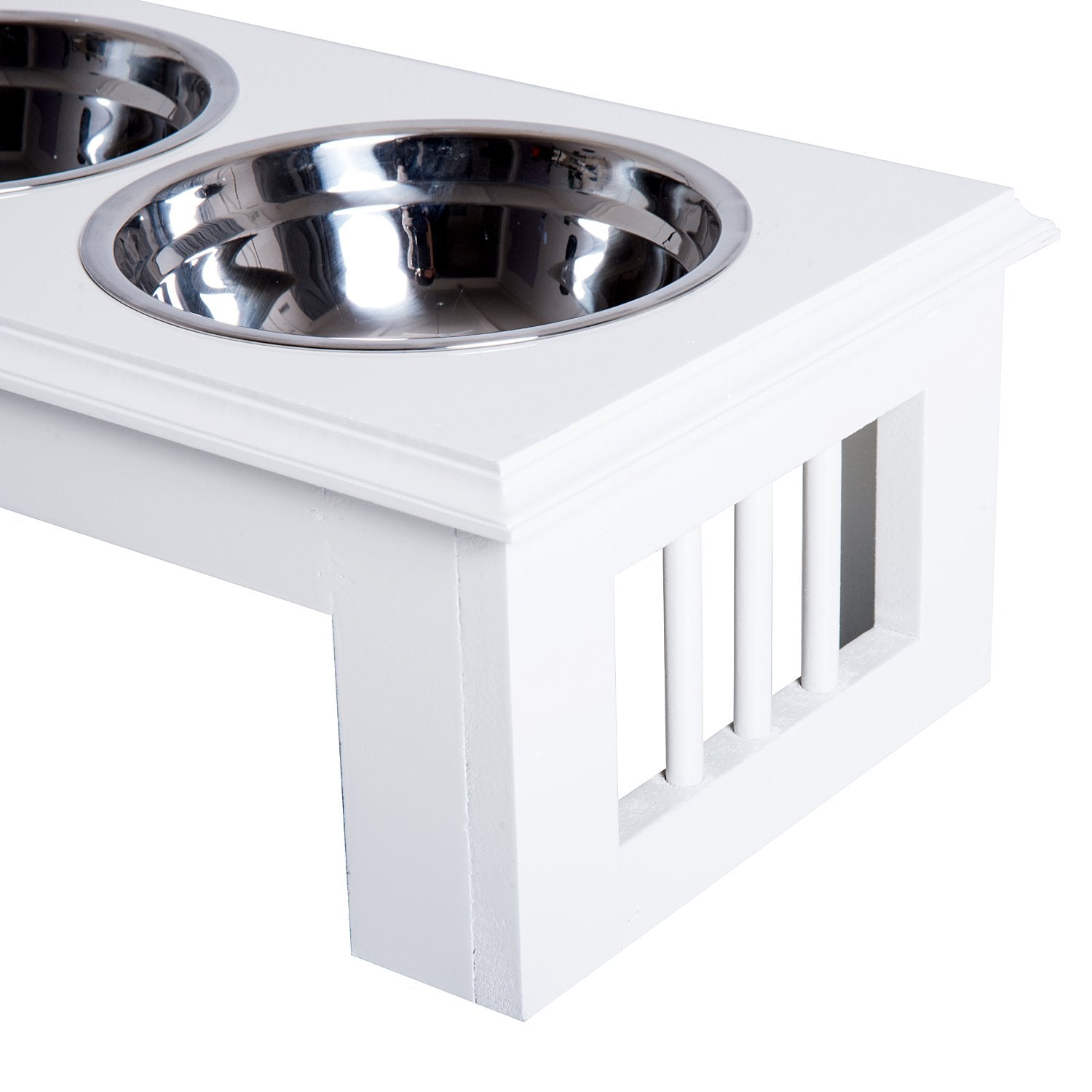 PawHut Stainless Steel Raised Dog Feeding Bowls with Stand - White - Baig Merchant