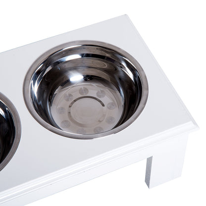 PawHut Stainless Steel Raised Dog Feeding Bowls with Stand - White - Baig Merchant