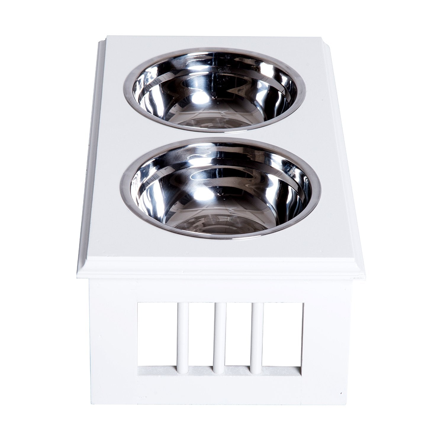 PawHut Stainless Steel Raised Dog Feeding Bowls with Stand - White - Baig Merchant