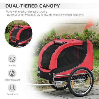 PawHut Steel Dog Bike Trailer Pet Cart Carrier for Bicycle Kit Water Resistant with Hitch Coupler Travel Black and Red - Baig Merchant