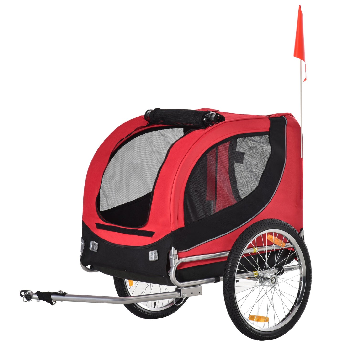 PawHut Steel Dog Bike Trailer Pet Cart Carrier for Bicycle Kit Water Resistant with Hitch Coupler Travel Black and Red - Baig Merchant