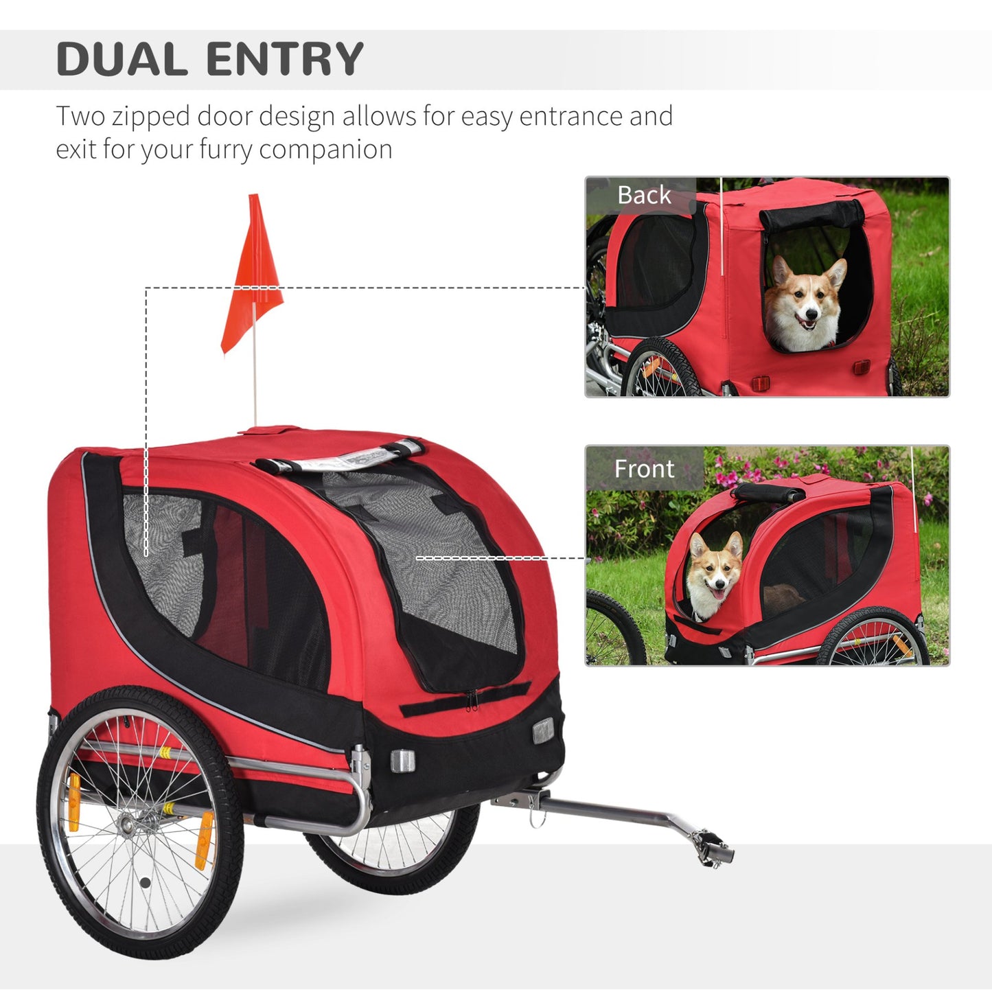 PawHut Steel Dog Bike Trailer Pet Cart Carrier for Bicycle Kit Water Resistant with Hitch Coupler Travel Black and Red - Baig Merchant