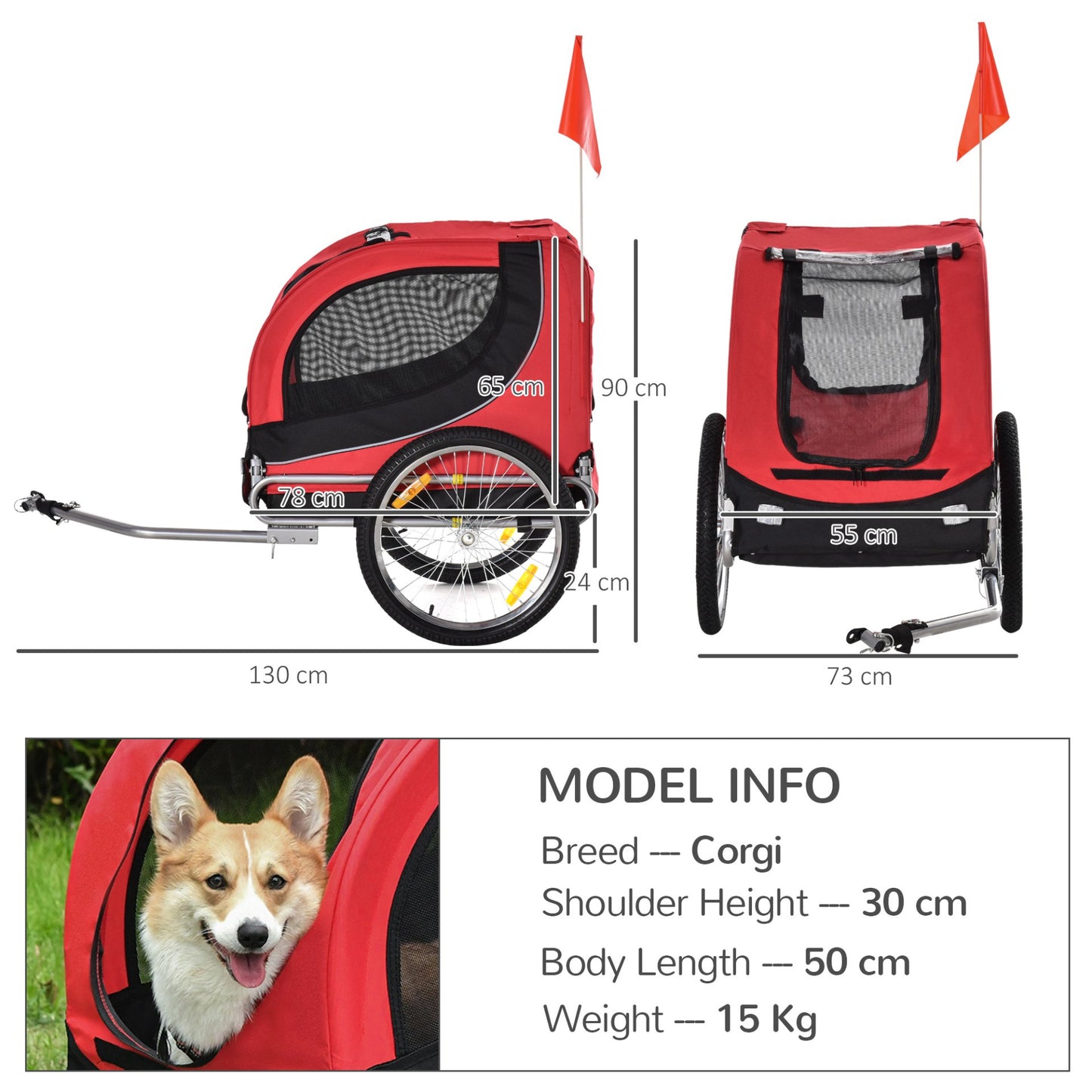 PawHut Steel Dog Bike Trailer Pet Cart Carrier for Bicycle Kit Water Resistant with Hitch Coupler Travel Black and Red - Baig Merchant