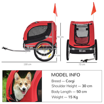 PawHut Steel Dog Bike Trailer Pet Cart Carrier for Bicycle Kit Water Resistant with Hitch Coupler Travel Black and Red - Baig Merchant