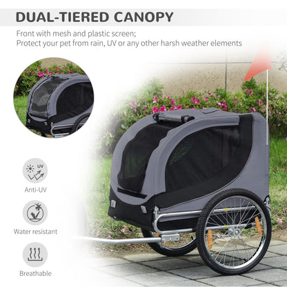 PawHut Steel Dog Bike Trailer Pet Cart Carrier for Bicycle Kit Water Resistant with Hitch Coupler Travel Grey and Black - Baig Merchant