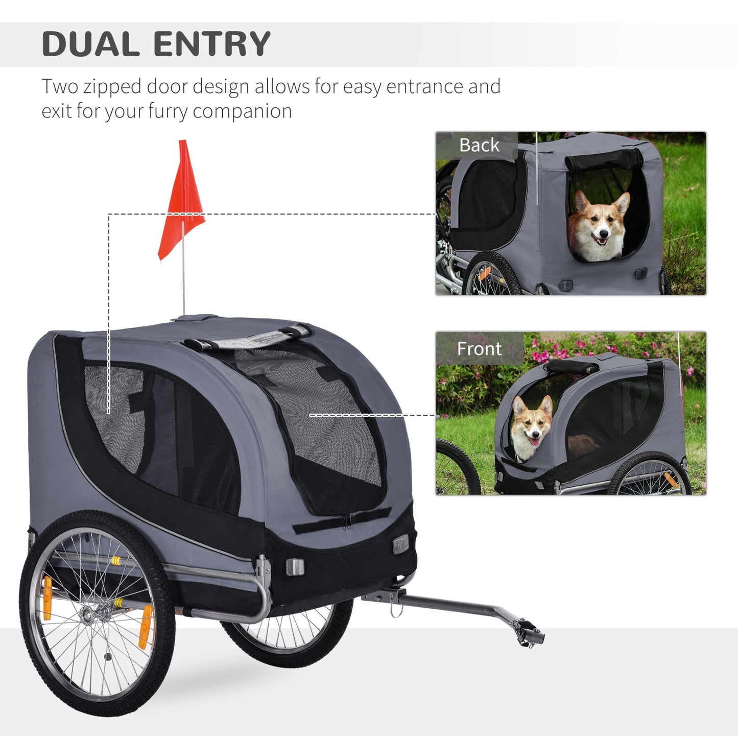 PawHut Steel Dog Bike Trailer Pet Cart Carrier for Bicycle Kit Water Resistant with Hitch Coupler Travel Grey and Black - Baig Merchant