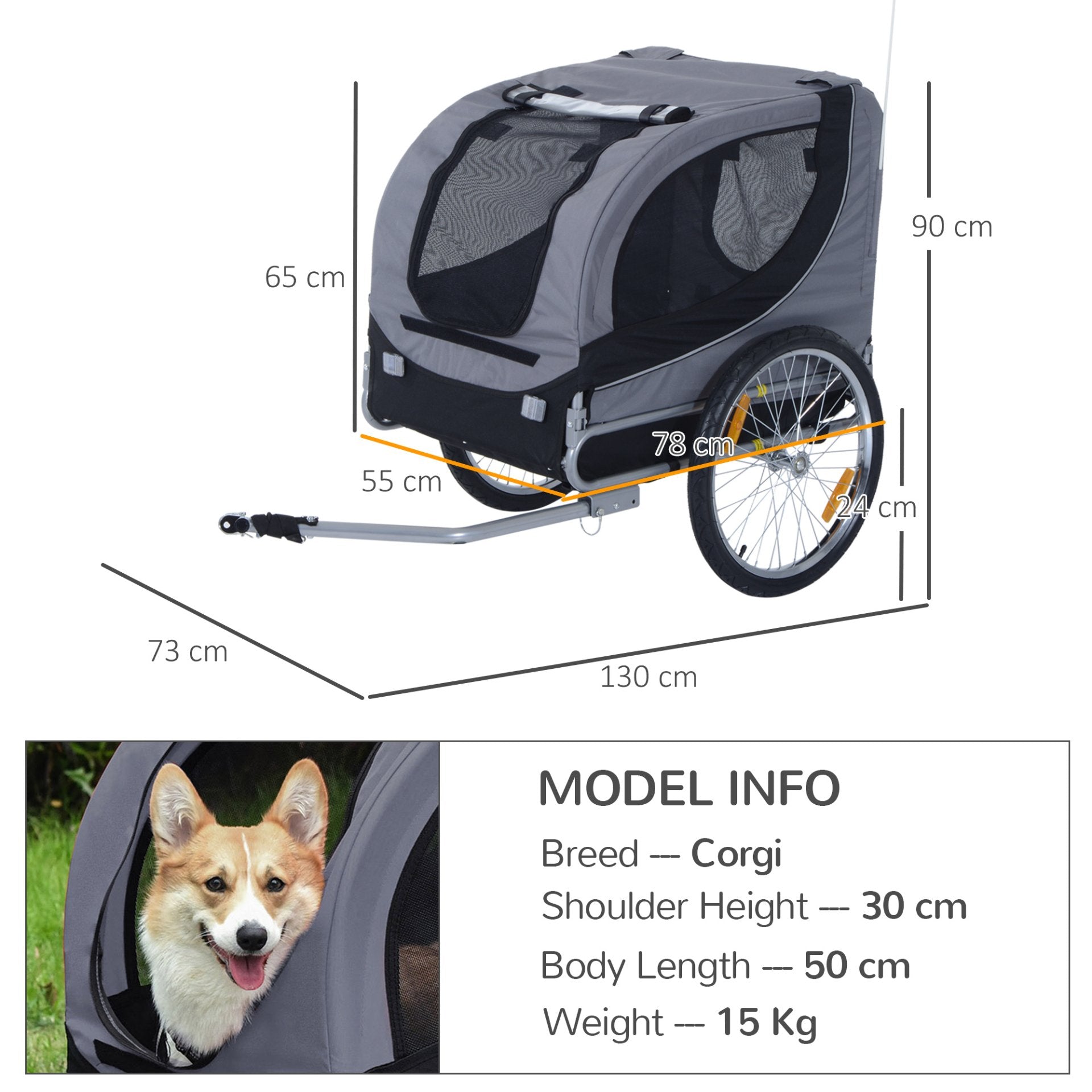 PawHut Steel Dog Bike Trailer Pet Cart Carrier for Bicycle Kit Water Resistant with Hitch Coupler Travel Grey and Black - Baig Merchant