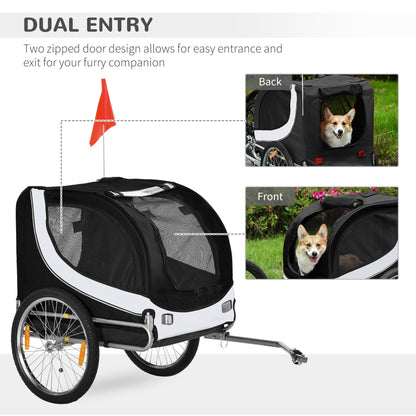 PawHut Steel Dog Bike Trailer Pet Cart Carrier for Bicycle Kit Water Resistant with Hitch Coupler Travel White and Black - Baig Merchant