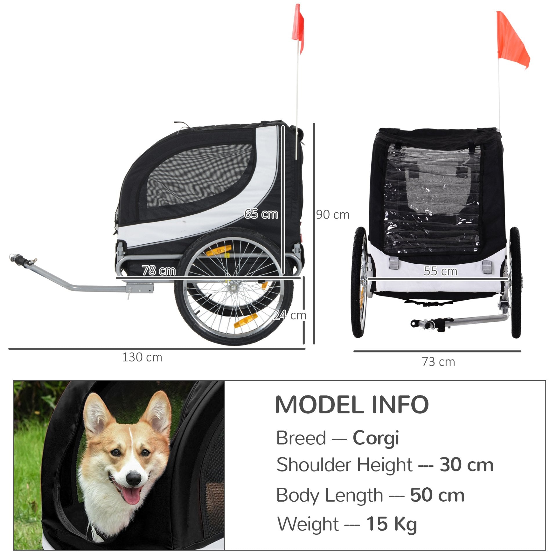 PawHut Steel Dog Bike Trailer Pet Cart Carrier for Bicycle Kit Water Resistant with Hitch Coupler Travel White and Black - Baig Merchant