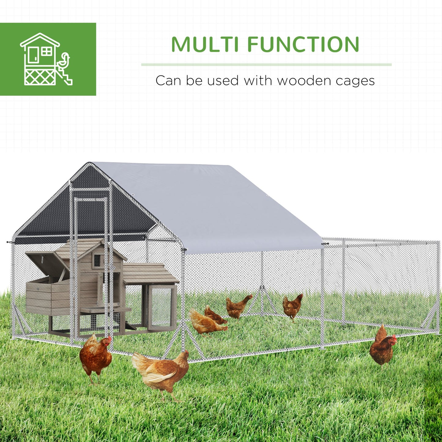 PawHut Walk - In Chicken Run, Galvanised Chicken Coop, Outdoor Hen House Poultry, Duck Rabbit Hutch, 4 x 3 x 2m - Baig Merchant