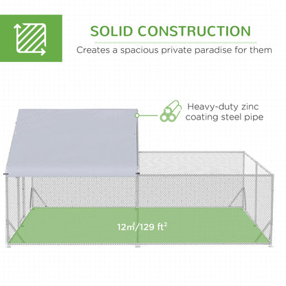 PawHut Walk - In Chicken Run, Galvanised Chicken Coop, Outdoor Hen House Poultry, Duck Rabbit Hutch, 4 x 3 x 2m - Baig Merchant