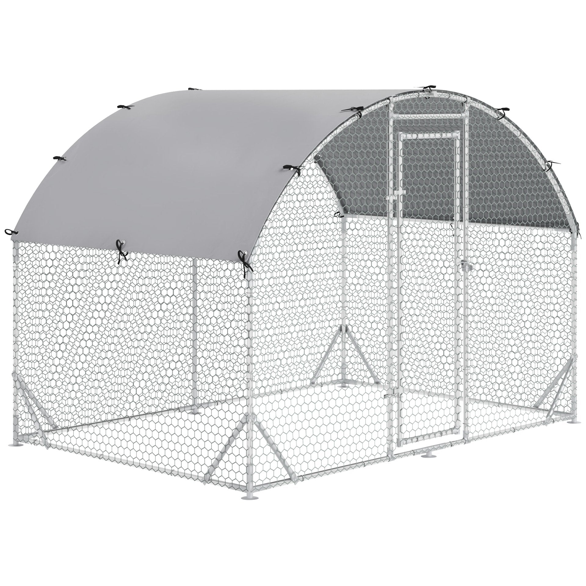 PawHut Walk - In Chicken Run Galvanized Chicken Coop Hen Poultry House Cage Rabbit Hutch Pet Playpen Backyard with Water - Resist Cover, 2.8 x 1.9 x 2m - Baig Merchant