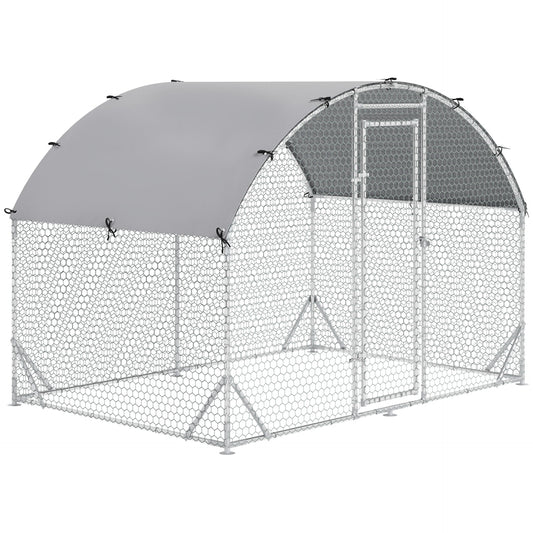 PawHut Walk - In Chicken Run Galvanized Chicken Coop Hen Poultry House Cage Rabbit Hutch Pet Playpen Backyard with Water - Resist Cover, 2.8 x 1.9 x 2m - Baig Merchant