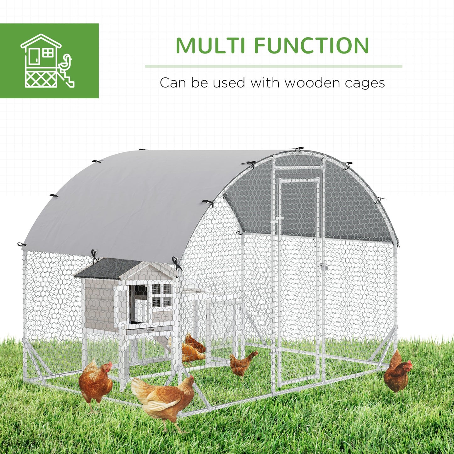 PawHut Walk - In Chicken Run Galvanized Chicken Coop Hen Poultry House Cage Rabbit Hutch Pet Playpen Backyard with Water - Resist Cover, 2.8 x 1.9 x 2m - Baig Merchant