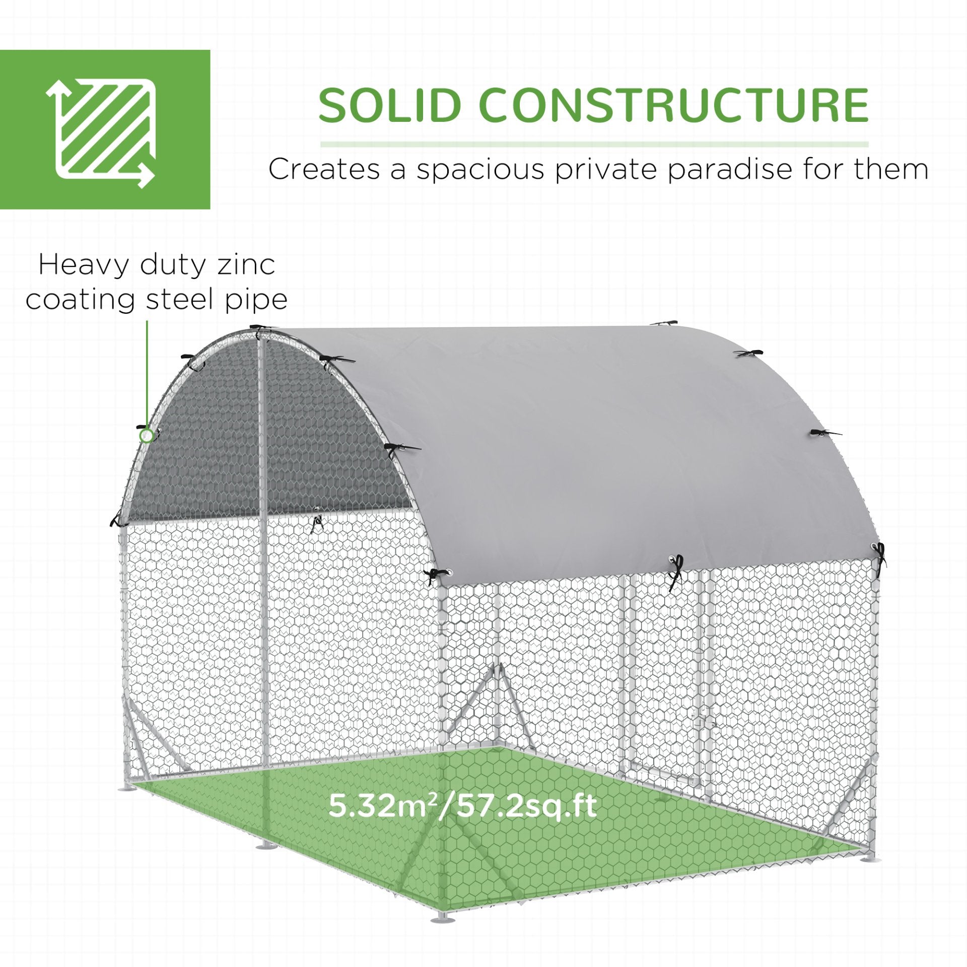 PawHut Walk - In Chicken Run Galvanized Chicken Coop Hen Poultry House Cage Rabbit Hutch Pet Playpen Backyard with Water - Resist Cover, 2.8 x 1.9 x 2m - Baig Merchant