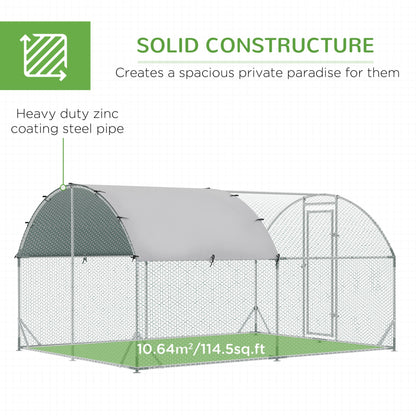 PawHut Walk - In Chicken Run Galvanized Chicken Coop Hen Poultry House Cage Rabbit Hutch Pet Playpen Backyard with Water - Resist Cover, 2.8 x 3.8 x 2m - Baig Merchant