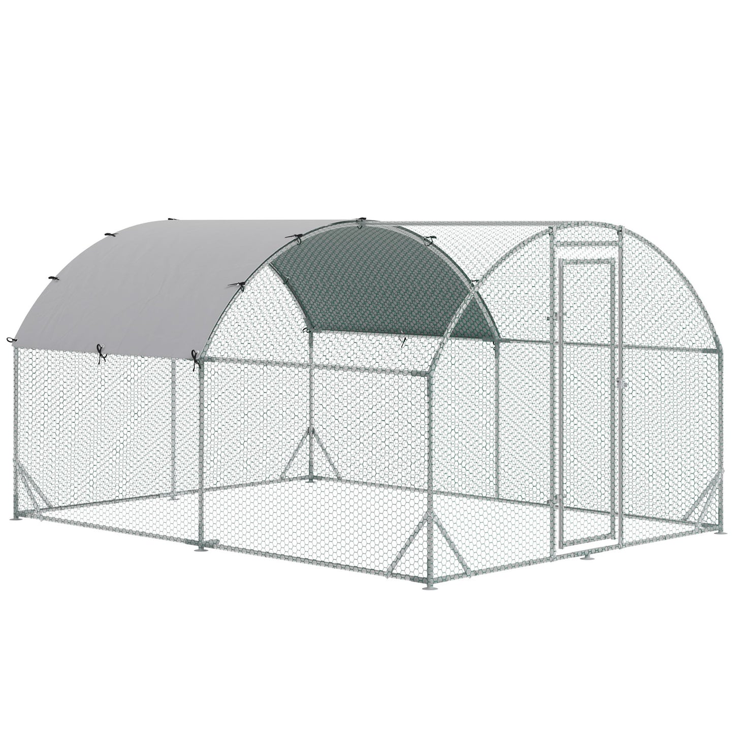 PawHut Walk - In Chicken Run Galvanized Chicken Coop Hen Poultry House Cage Rabbit Hutch Pet Playpen Backyard with Water - Resist Cover, 2.8 x 3.8 x 2m - Baig Merchant