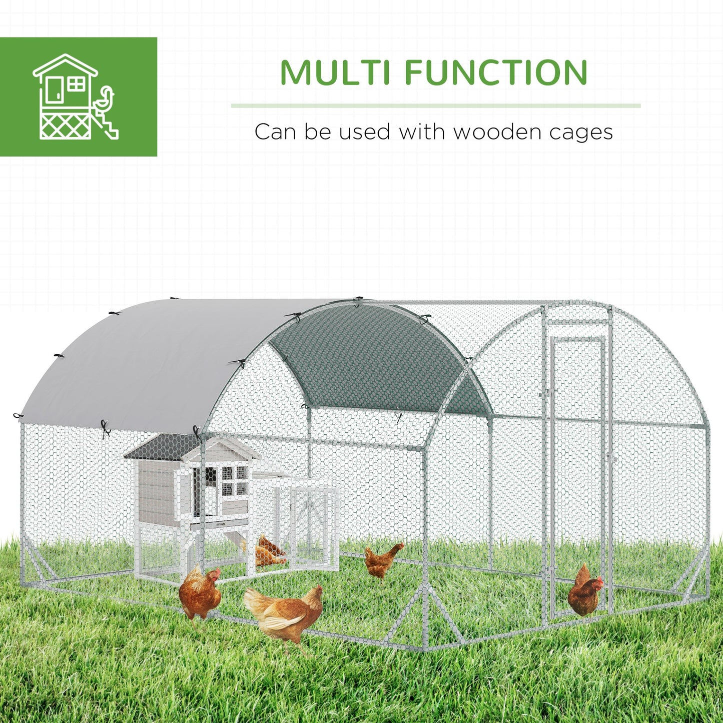 PawHut Walk - In Chicken Run Galvanized Chicken Coop Hen Poultry House Cage Rabbit Hutch Pet Playpen Backyard with Water - Resist Cover, 2.8 x 3.8 x 2m - Baig Merchant