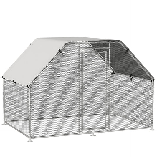 PawHut Walk In Chicken Run Galvanized Coop Hen House for 6 - 8 Chicken Poultry Cages Rabbit Hutch Outdoor Pet Playpen with Water - Resist Cover, 280W x 190D x 195H cm - Baig Merchant