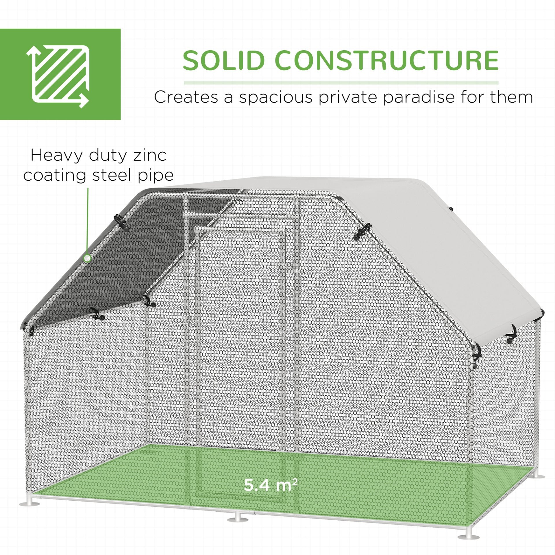 PawHut Walk In Chicken Run Galvanized Coop Hen House for 6 - 8 Chicken Poultry Cages Rabbit Hutch Outdoor Pet Playpen with Water - Resist Cover, 280W x 190D x 195H cm - Baig Merchant