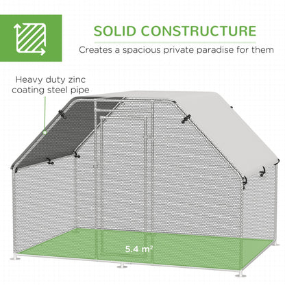 PawHut Walk In Chicken Run Galvanized Coop Hen House for 6 - 8 Chicken Poultry Cages Rabbit Hutch Outdoor Pet Playpen with Water - Resist Cover, 280W x 190D x 195H cm - Baig Merchant