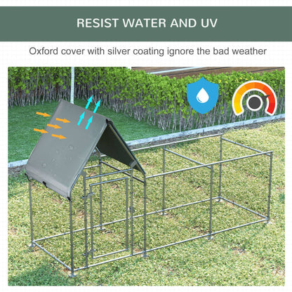 PawHut Walk In Chicken Run, Large Poultry Coop Cage Hen House Rabbit Hutch for 6 - 8 Chickens Outdoor Galvanized Metal Enclosure w/ Water - Resist Cover 302 x 107 x 172cm - Baig Merchant