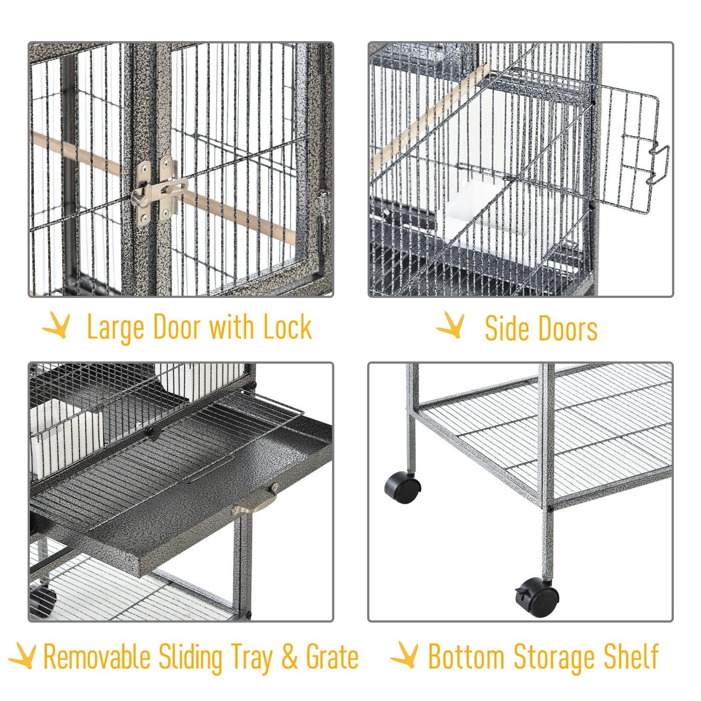 PawHut Wide Large Metal Bird Cage for Finch Canaries Parakeets Cockatiels with Rolling Stand, Removable Metal Tray, Storage Shelf, Wood Perch - Baig Merchant