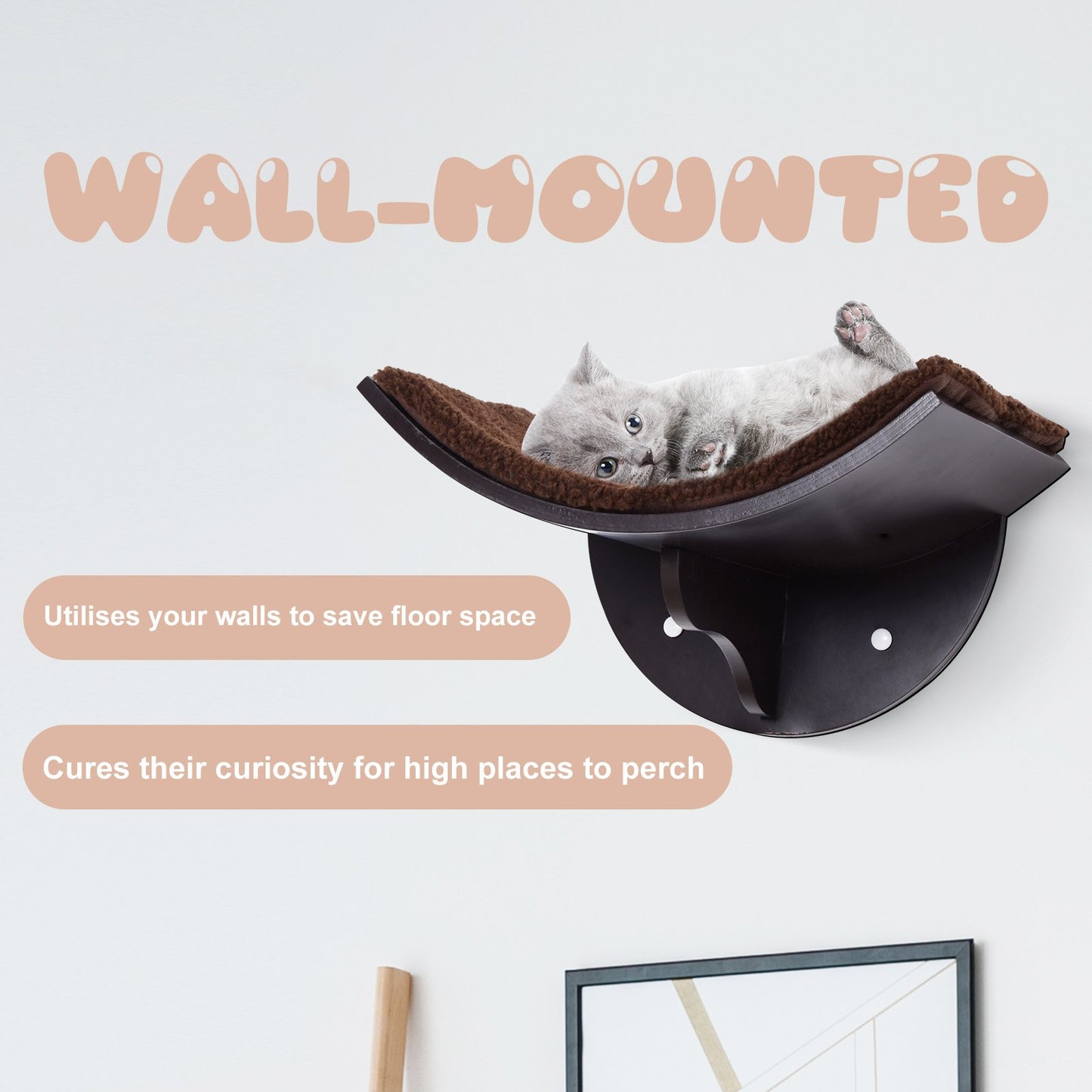 PawHut Wood Cat Shelves Wall - Mounted Shelter Curved Kitten Bed Cat Perch Climber Cat Furniture 41 x 28 x 21cm Brown - Baig Merchant