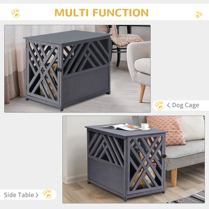 PawHut Wood Dog Crate Table Kennel Night Stand with Lockable Door for Small Medium Pets, Grey 60 x 91 x 74 cm - Baig Merchant