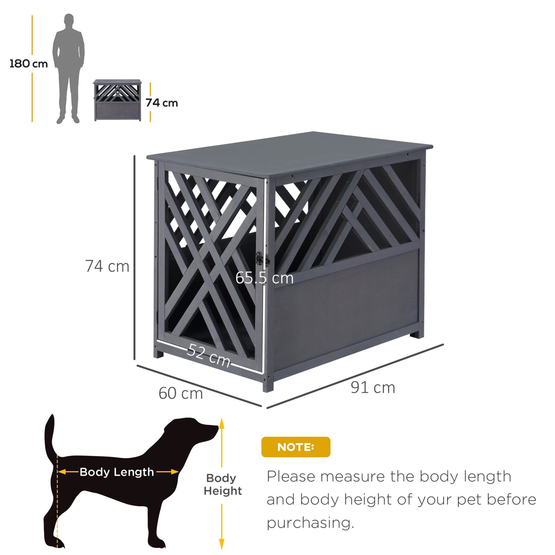 PawHut Wood Dog Crate Table Kennel Night Stand with Lockable Door for Small Medium Pets, Grey 60 x 91 x 74 cm - Baig Merchant