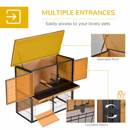 PawHut Wood - metal Rabbit Hutch Guinea Pig Hutch Elevated Pet House Bunny Cage with Slide - Out Tray Openable Roof Outdoor 89.5 x 45 x 81cm Light Yellow - Baig Merchant