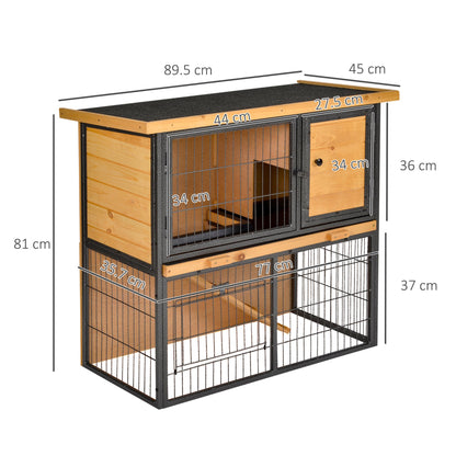 PawHut Wood - metal Rabbit Hutch Guinea Pig Hutch Elevated Pet House Bunny Cage with Slide - Out Tray Openable Roof Outdoor 89.5 x 45 x 81cm Light Yellow - Baig Merchant