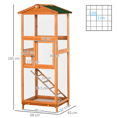 PawHut Wooden Bird Cage Outdoor Aviary Cage w/ Removable Tray, Two Doors - Orange - Baig Merchant