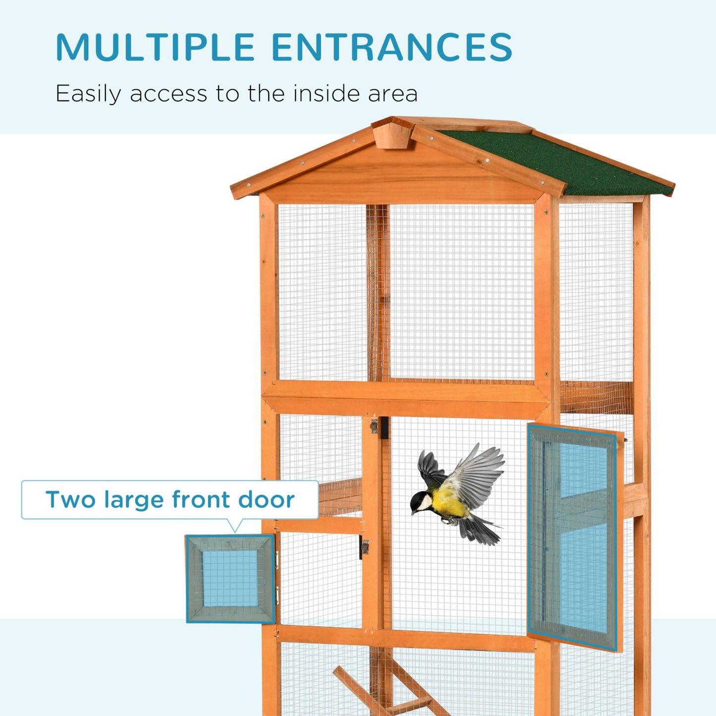 PawHut Wooden Bird Cage Outdoor Aviary Cage w/ Removable Tray, Two Doors - Orange - Baig Merchant