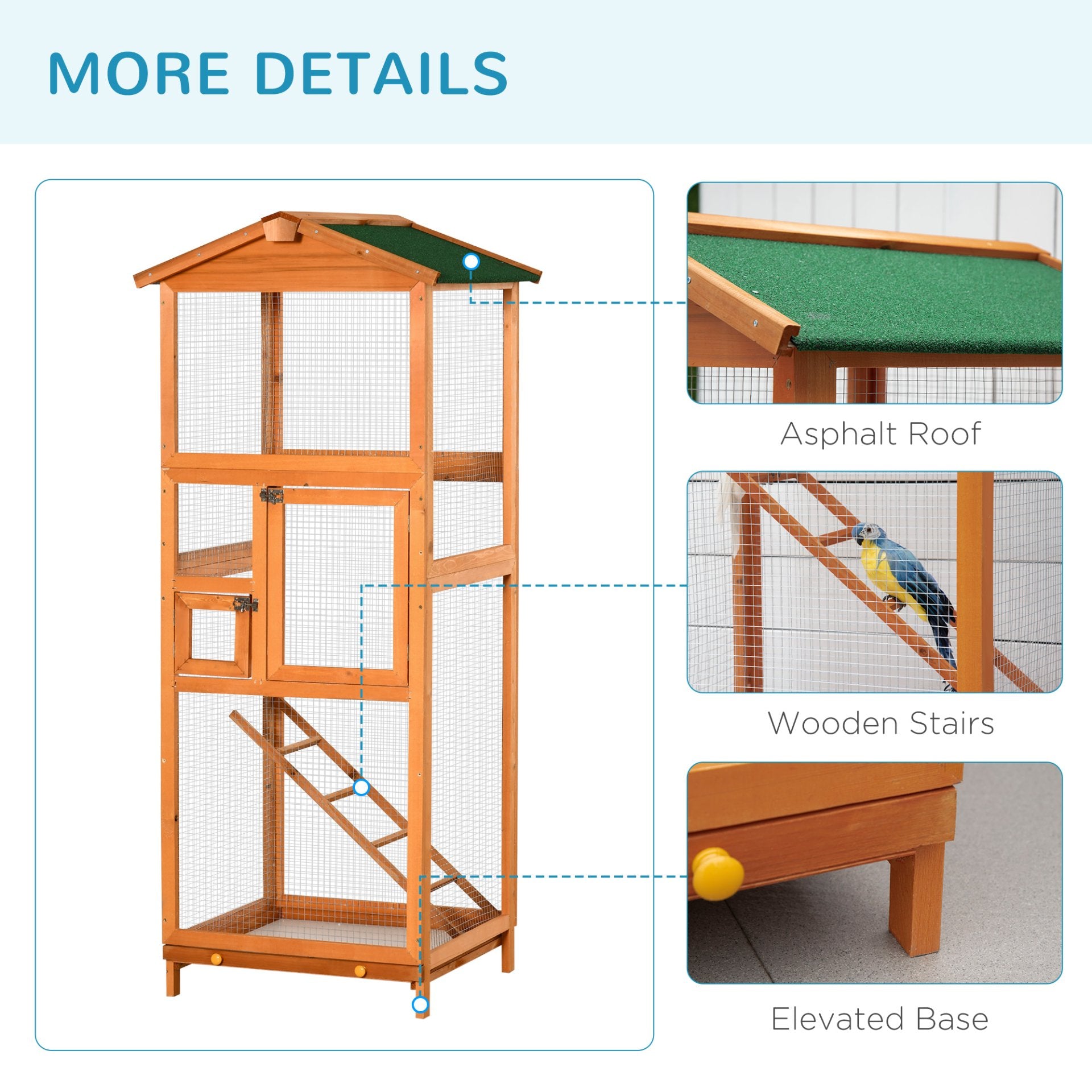 PawHut Wooden Bird Cage Outdoor Aviary Cage w/ Removable Tray, Two Doors - Orange - Baig Merchant